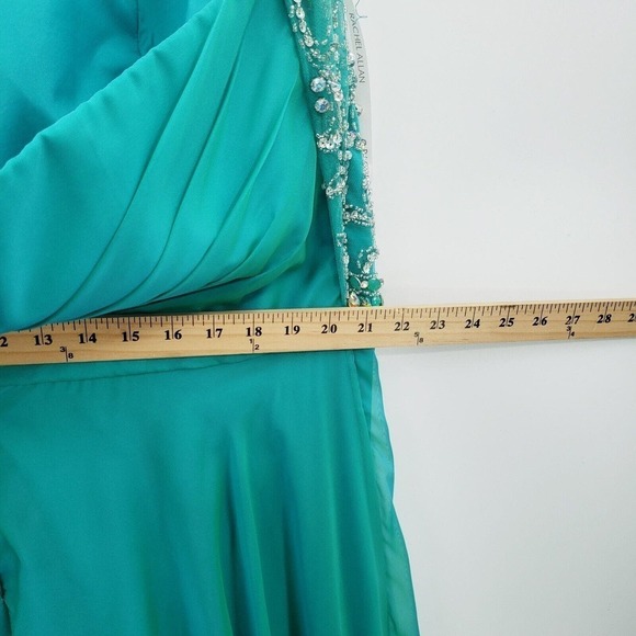 Rachel Allan 22w Prom Dress Teal Beaded Sequin Cap Sleeve Mesh Layered Maxi Long - Picture 11 of 16